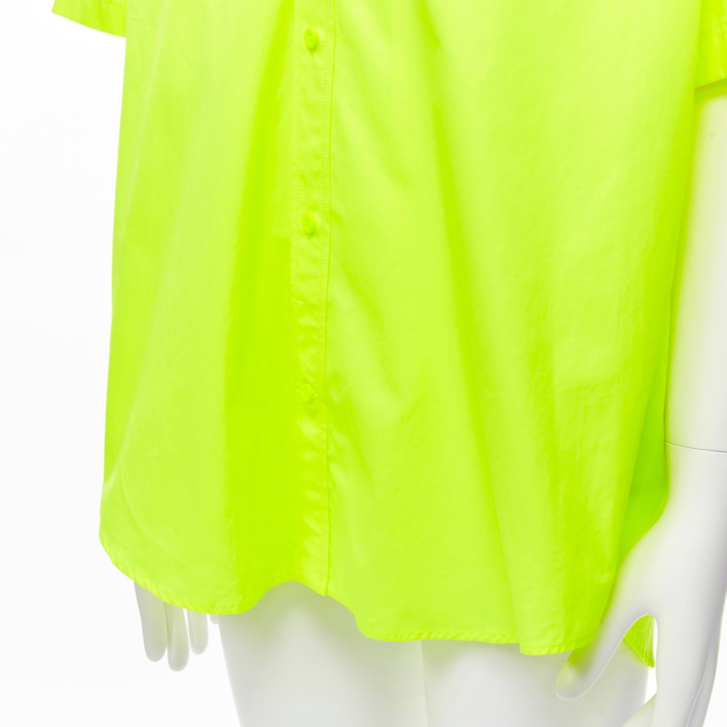 new BALENCIAGA Demna 2020 neon yellow shoulder tag boxy oversized shirt EU37 XS In New Condition For Sale In Hong Kong, NT