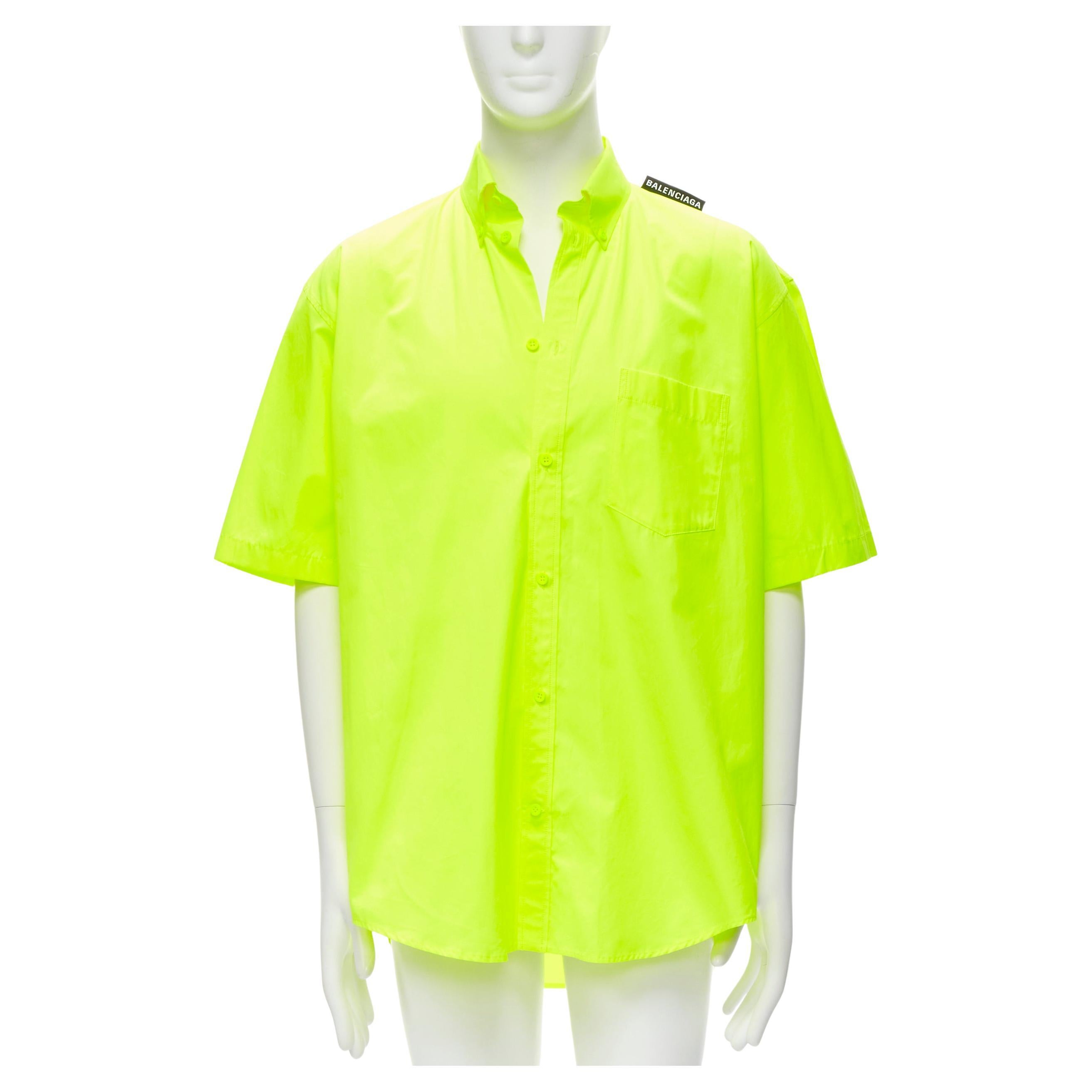 new BALENCIAGA Demna 2020 neon yellow shoulder tag boxy oversized shirt EU37 XS For Sale