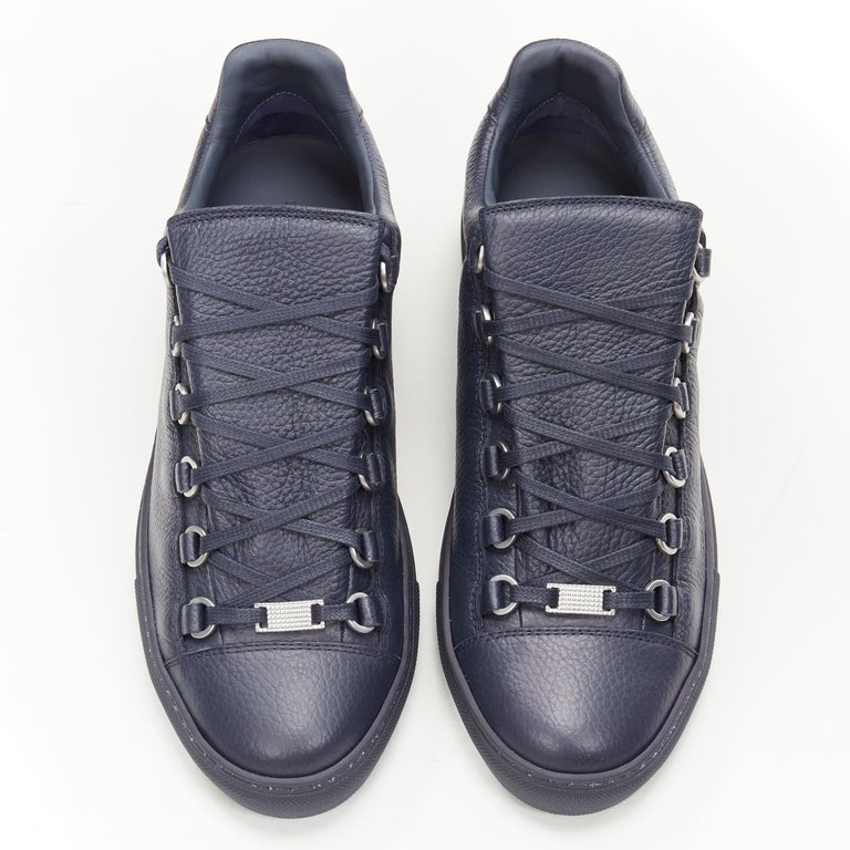new BALENCIAGA DEMNA Arena navy blue grained leather low top sneakers ...