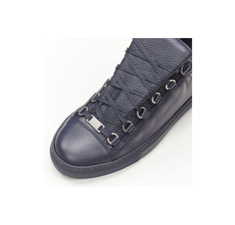 new BALENCIAGA DEMNA Arena navy blue grained leather low top sneakers EU42 US9 For Sale 3