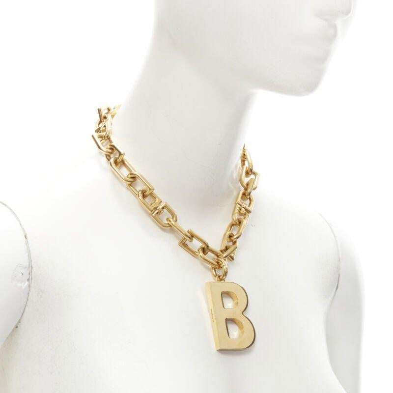 new BALENCIAGA Demna Big B Chain pendant gold chunky chain short necklace In New Condition In Hong Kong, NT