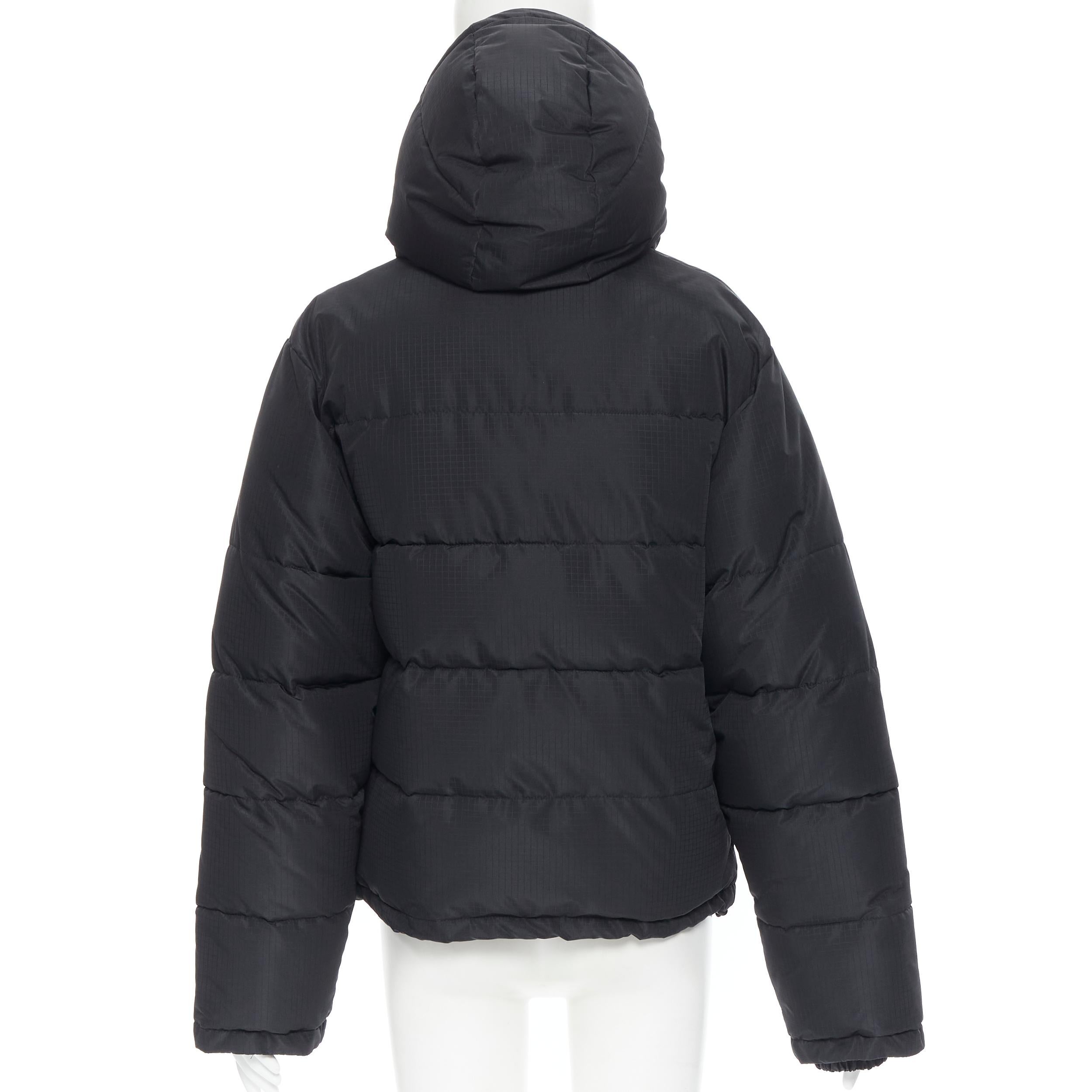 Black new BALENCIAGA DEMNA black grid nylon logo zip down feather puffer jacket FR36
