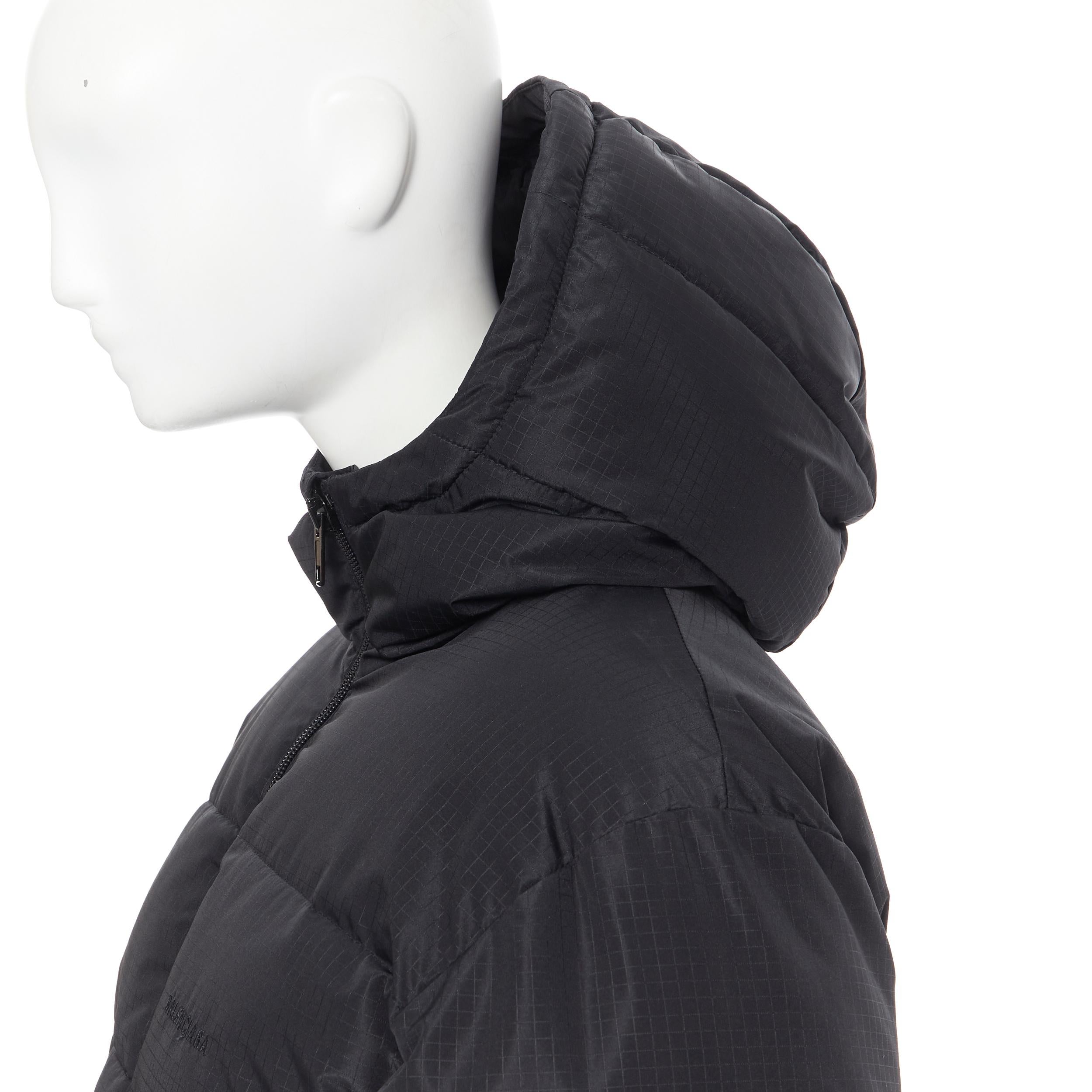 Women's new BALENCIAGA DEMNA black grid nylon logo zip down feather puffer jacket FR36