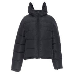 new BALENCIAGA DEMNA black grid nylon logo zip down feather puffer jacket FR36