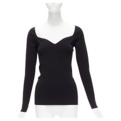new BALENCIAGA Demna black modal knit sweetheart neckline knitted top FR40 L