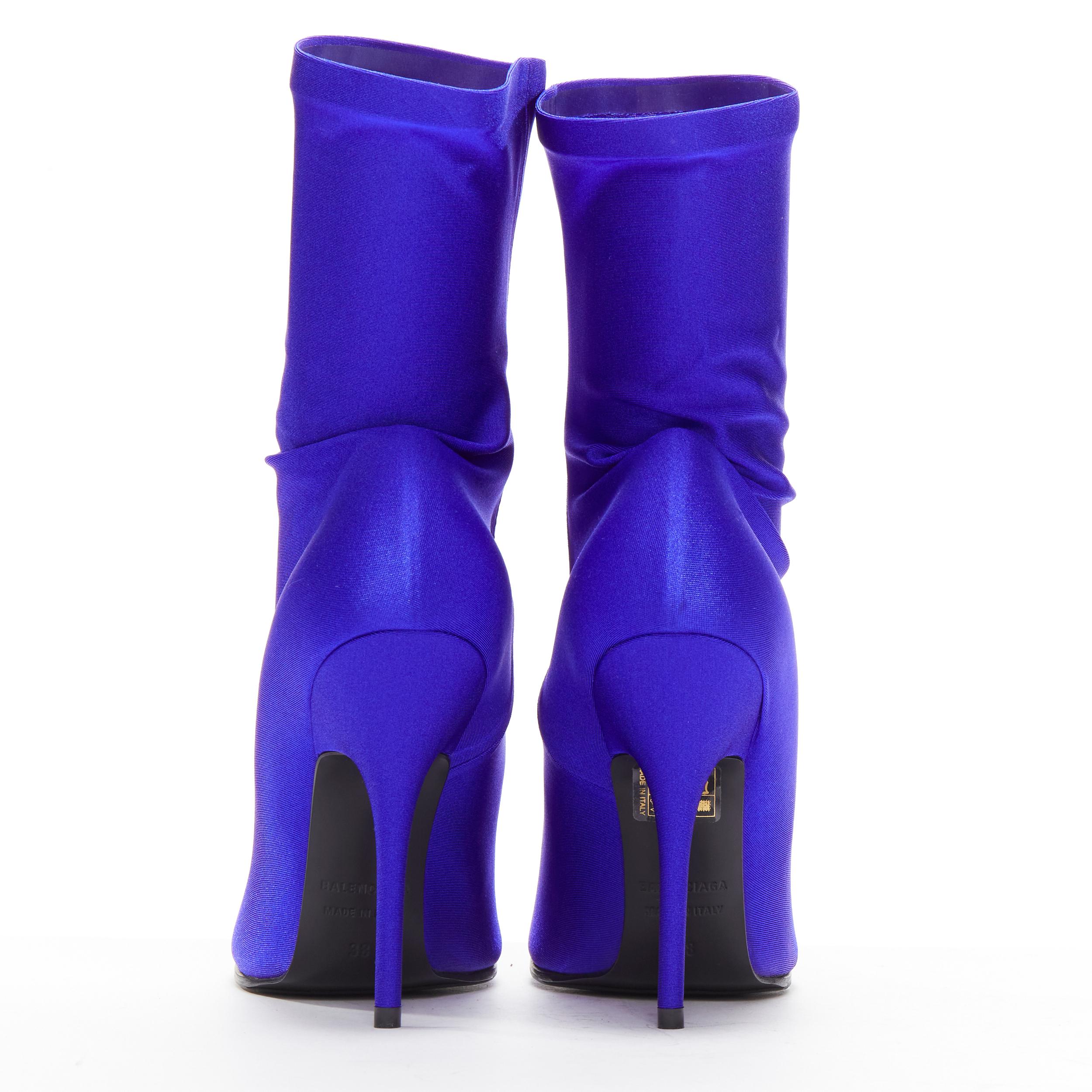 Women's new BALENCIAGA Demna blue lycra high heeled sock boots EU36 Kim Kardashian For Sale