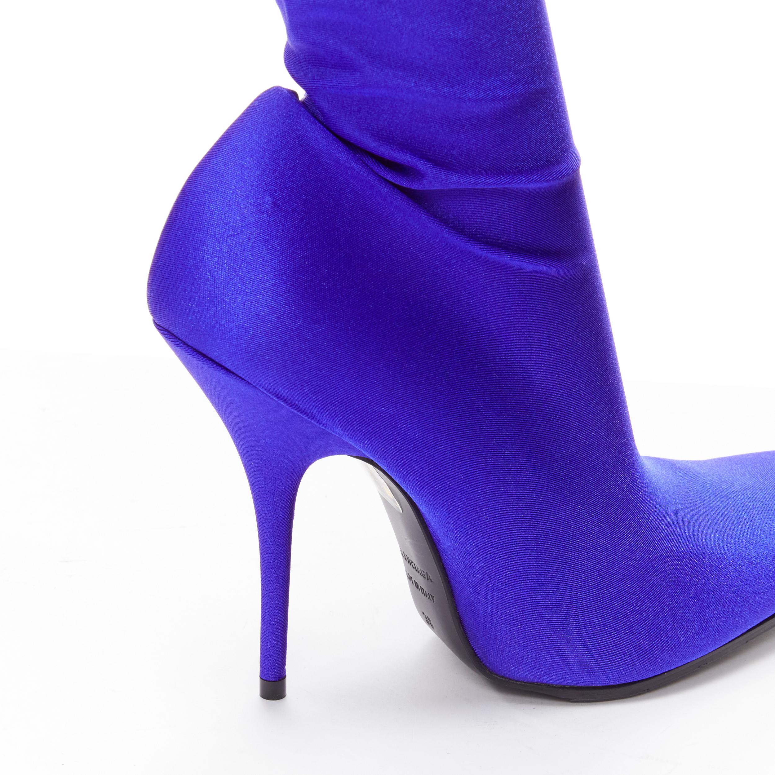 new BALENCIAGA Demna blue lycra high heeled sock boots EU36 Kim Kardashian For Sale 3
