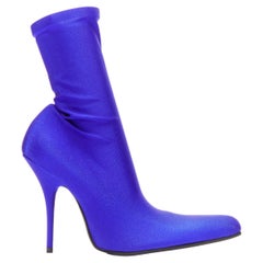 Used new BALENCIAGA Demna blue lycra high heeled sock boots EU36 Kim Kardashian