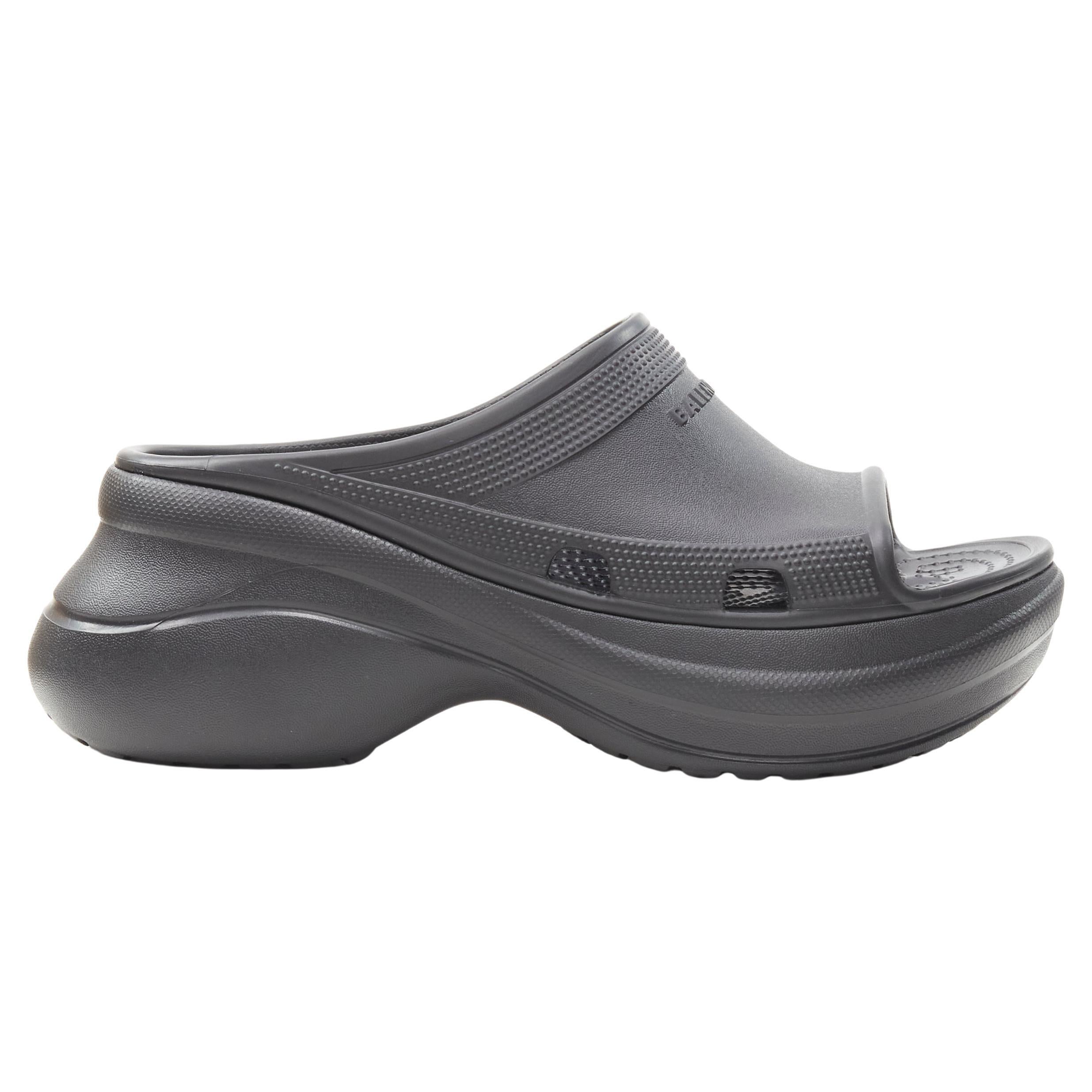 new BALENCIAGA Demna CROCS 2022  black EVA rubber platform pool slides EU38 US8