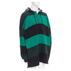 new BALENCIAGA Demna green black striped patchwork checked hoodie oversized L