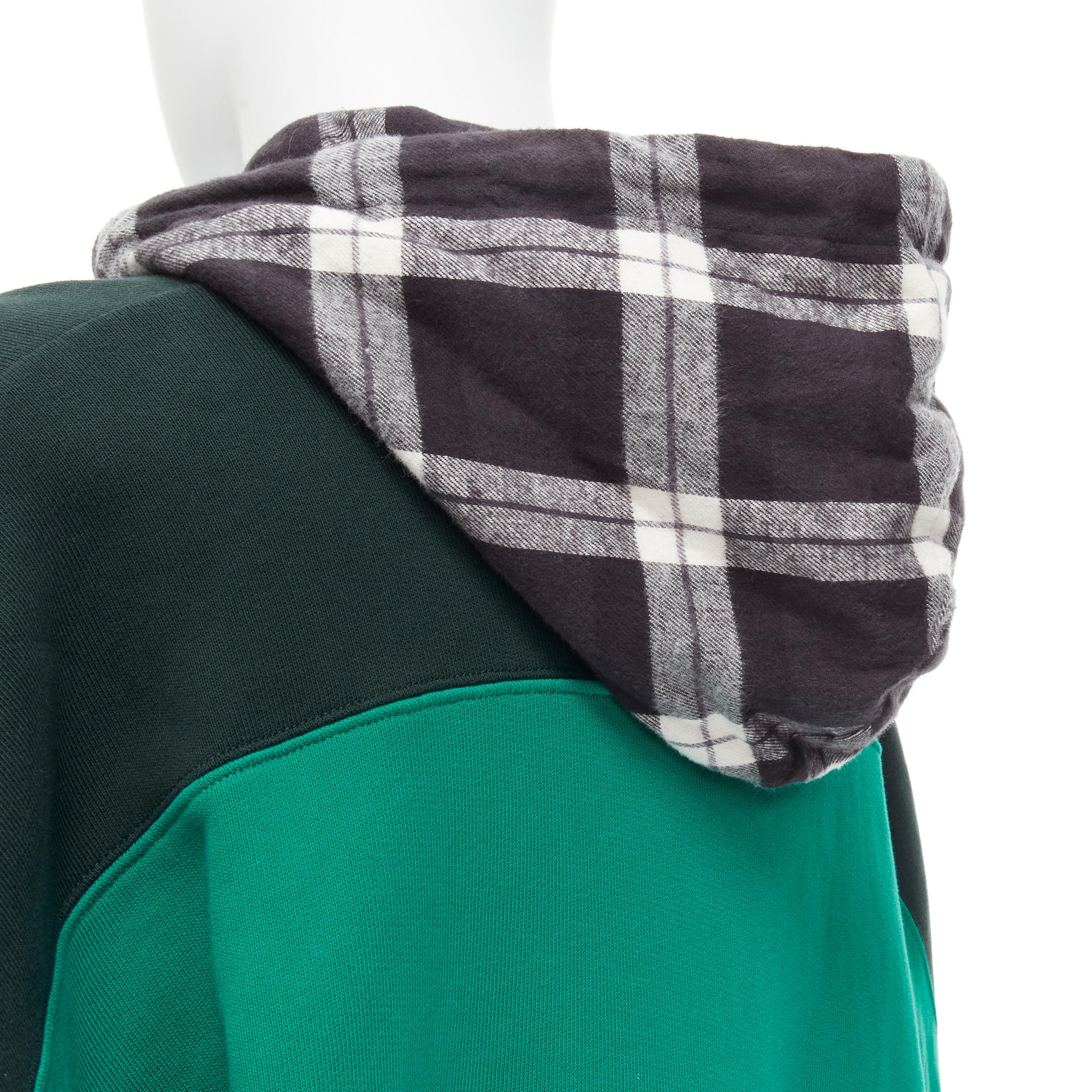 new BALENCIAGA Demna green black striped patchwork checked hoodie sweater M en vente 3