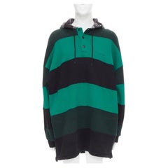 new BALENCIAGA Demna green black striped patchwork checked hoodie sweater M