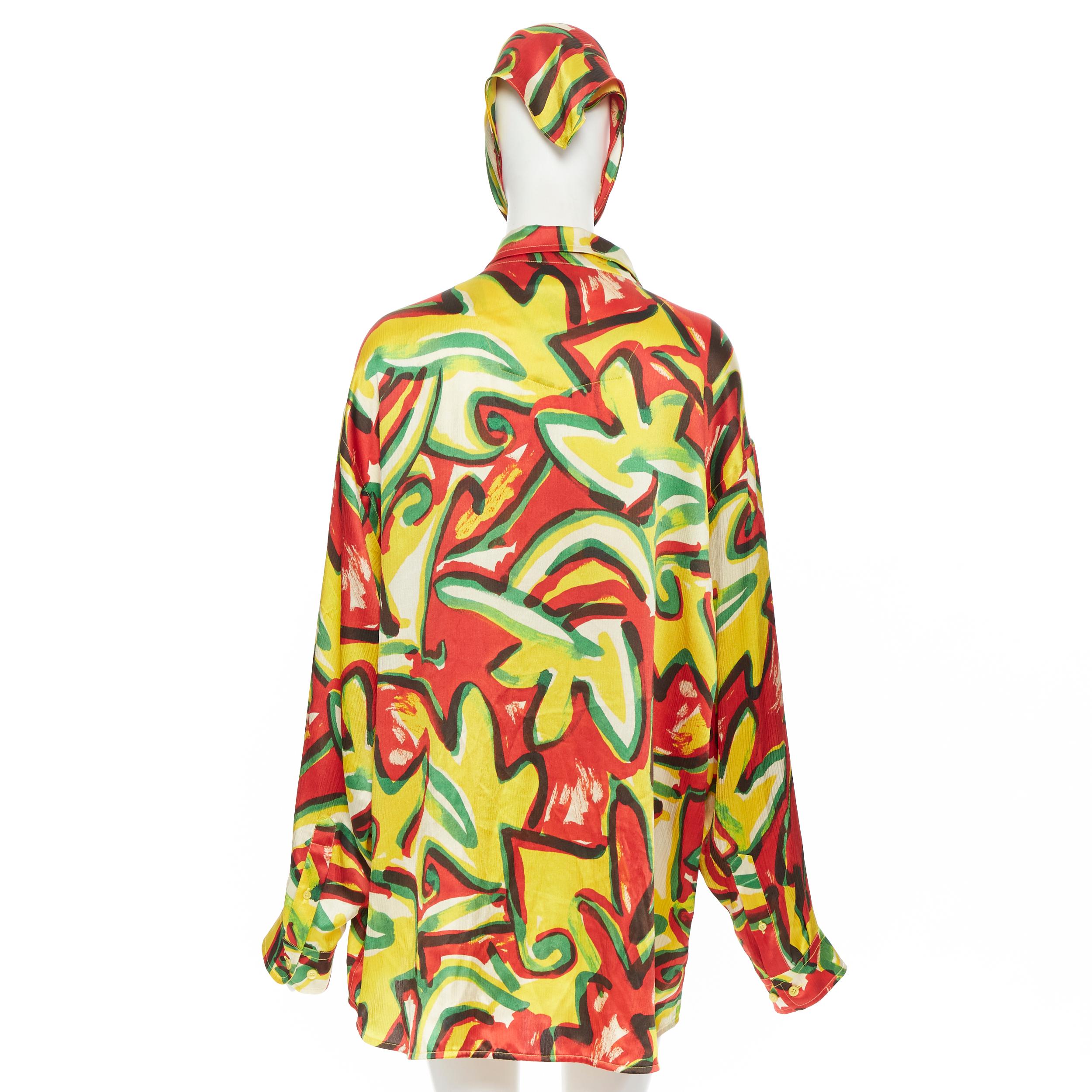 Women's new BALENCIAGA DEMNA GVASALIA AW18 100% silk abstract print oversized shirt FR36