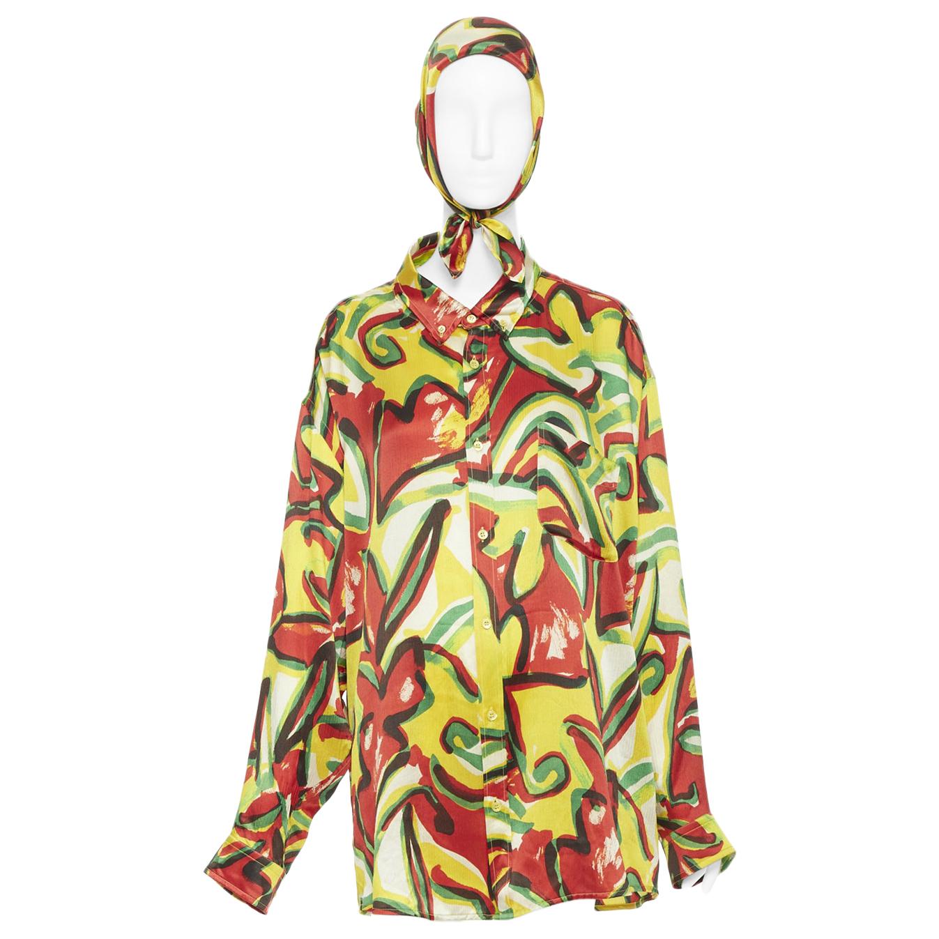 new BALENCIAGA DEMNA GVASALIA AW18 100% silk abstract print oversized shirt FR36