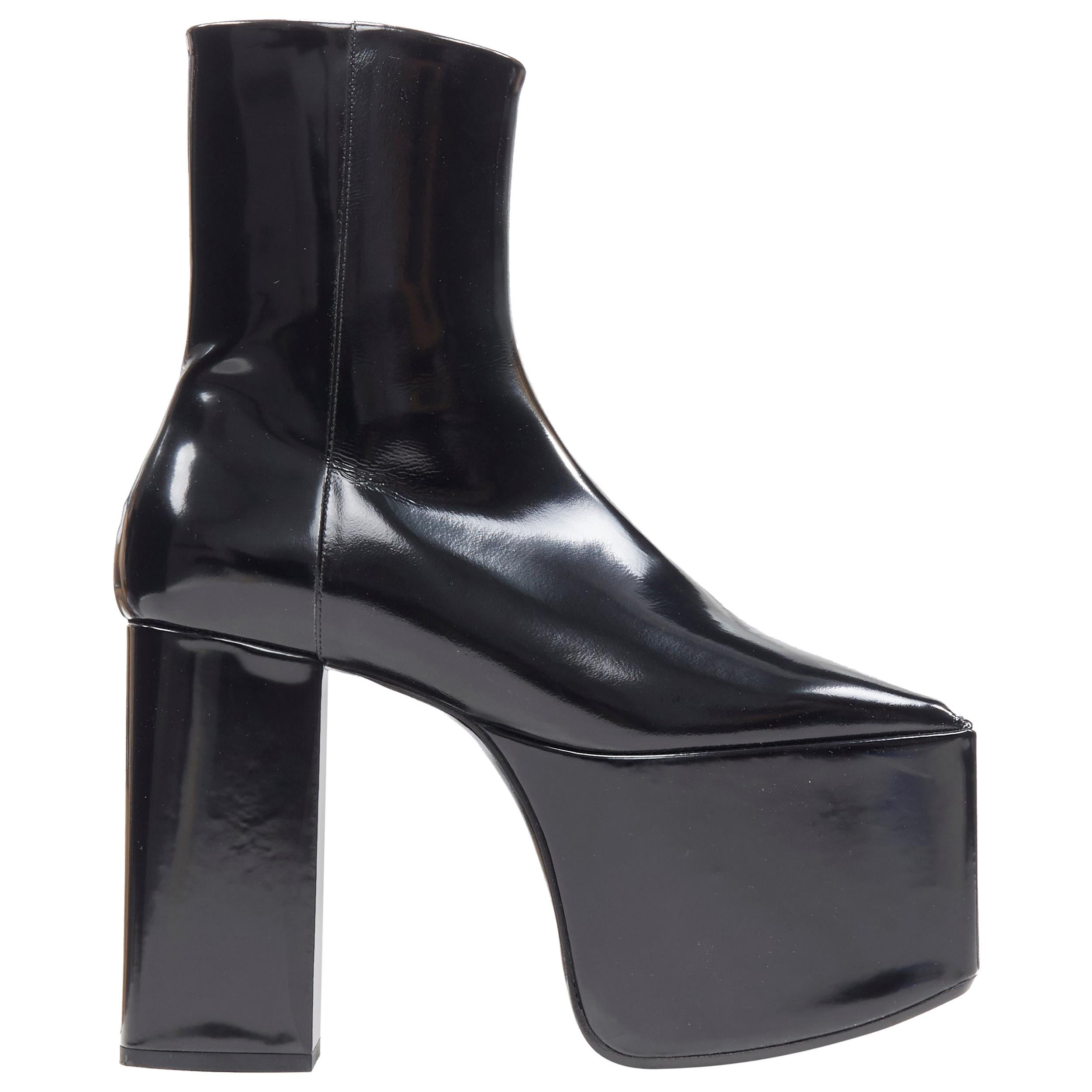 new BALENCIAGA DEMNA iconic Wayio black polished leather platform boots EU39