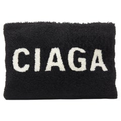 new BALENCIAGA Demna logo print black whitte dyed merino shearling clutch bag