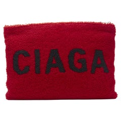 new BALENCIAGA Demna logo red black dyed merino lamb shearling zip clutch bag