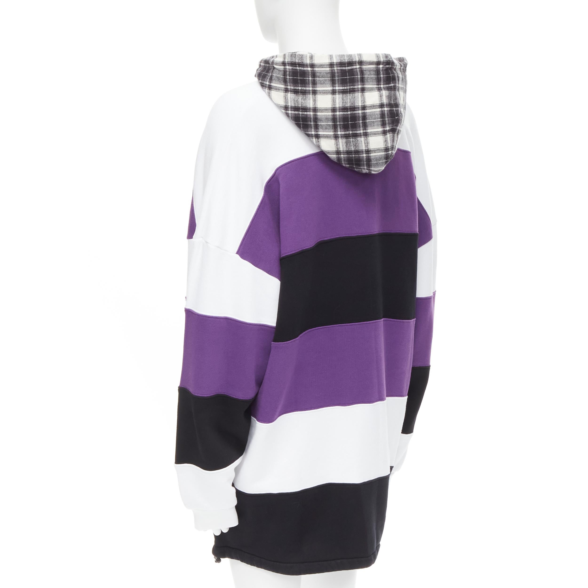 new BALENCIAGA Demna purple white black striped patchwork oversized hoodie L In New Condition In Hong Kong, NT