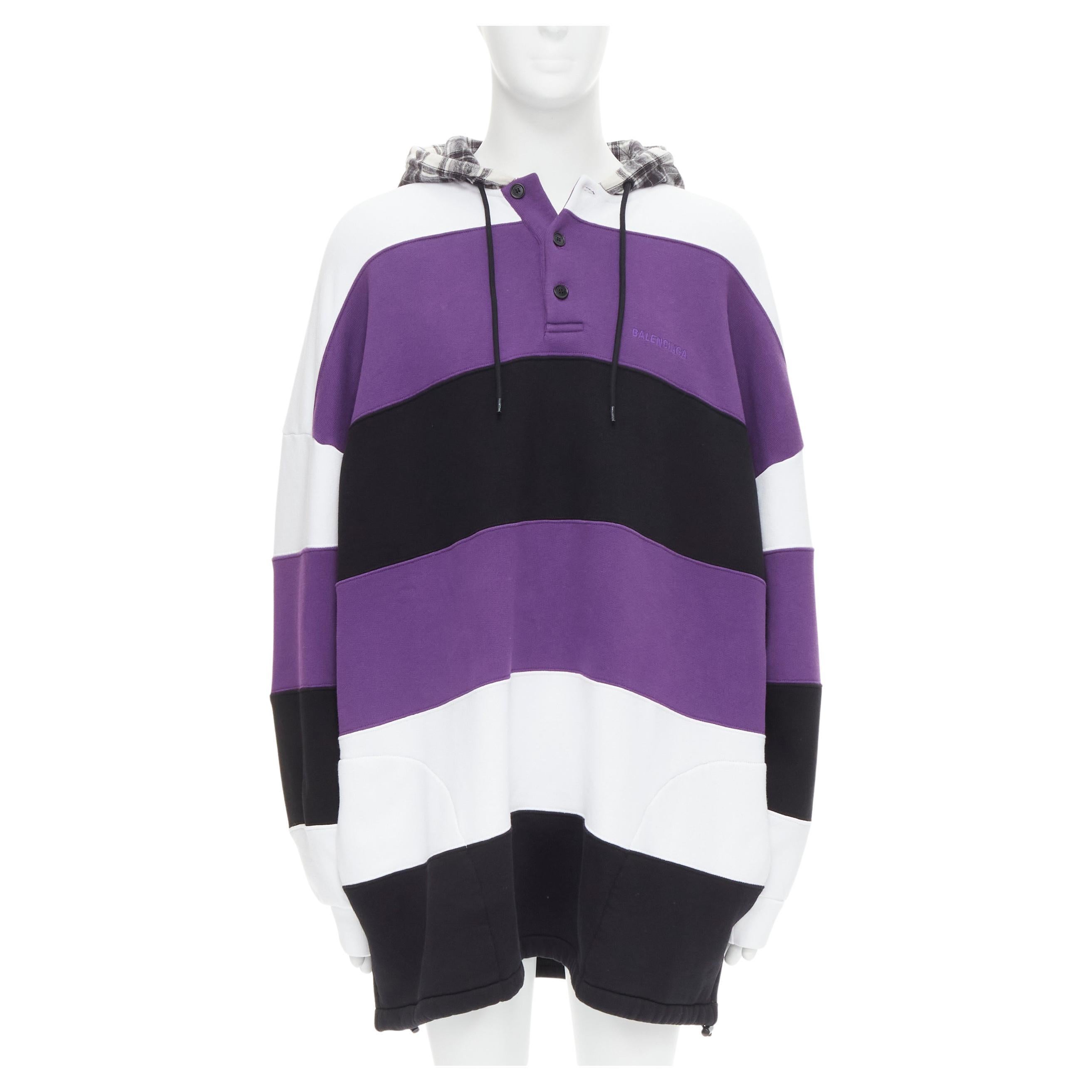 new BALENCIAGA Demna purple white black striped patchwork oversized hoodie  L For Sale at 1stDibs