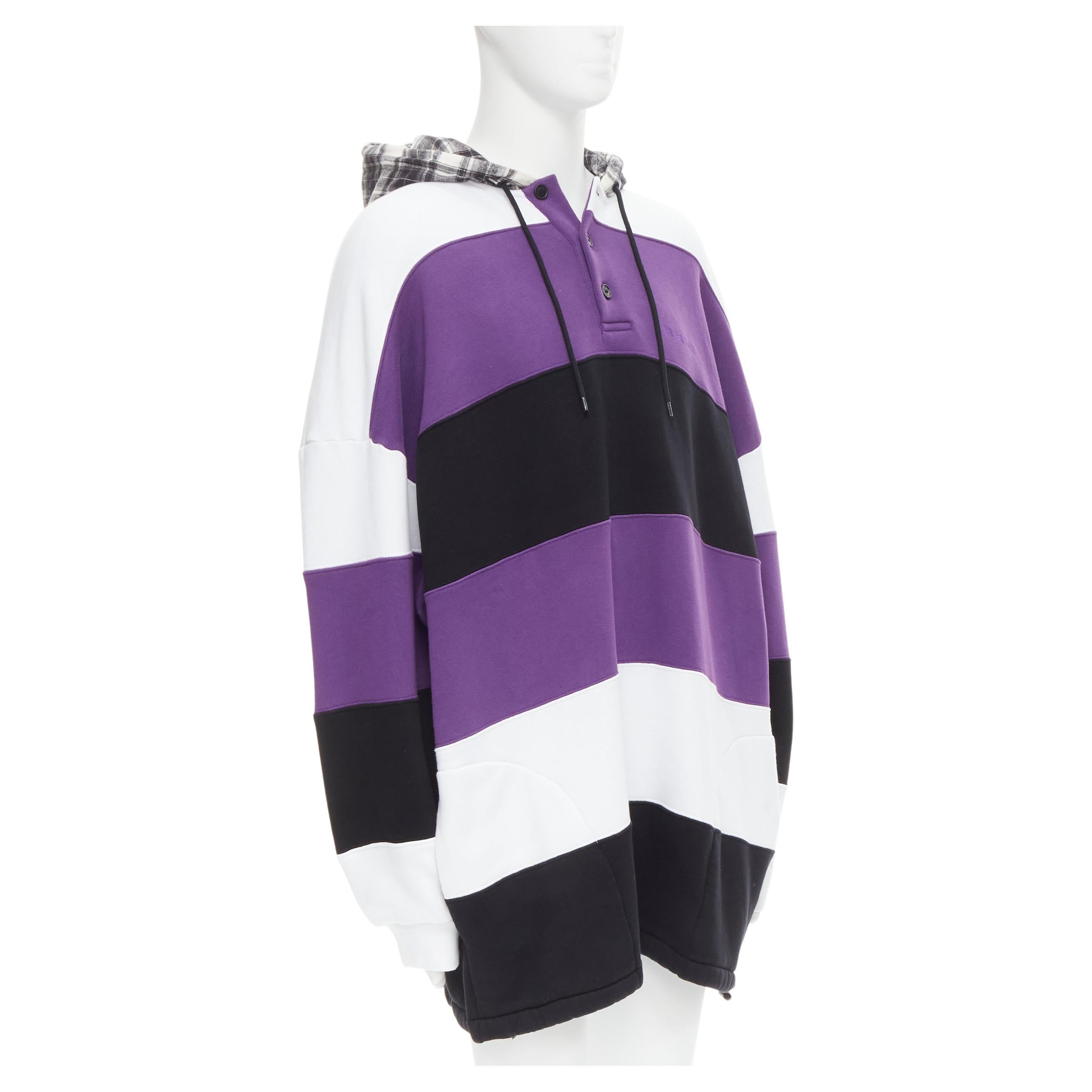 new BALENCIAGA Demna purple white black striped patchwork oversized hoodie L