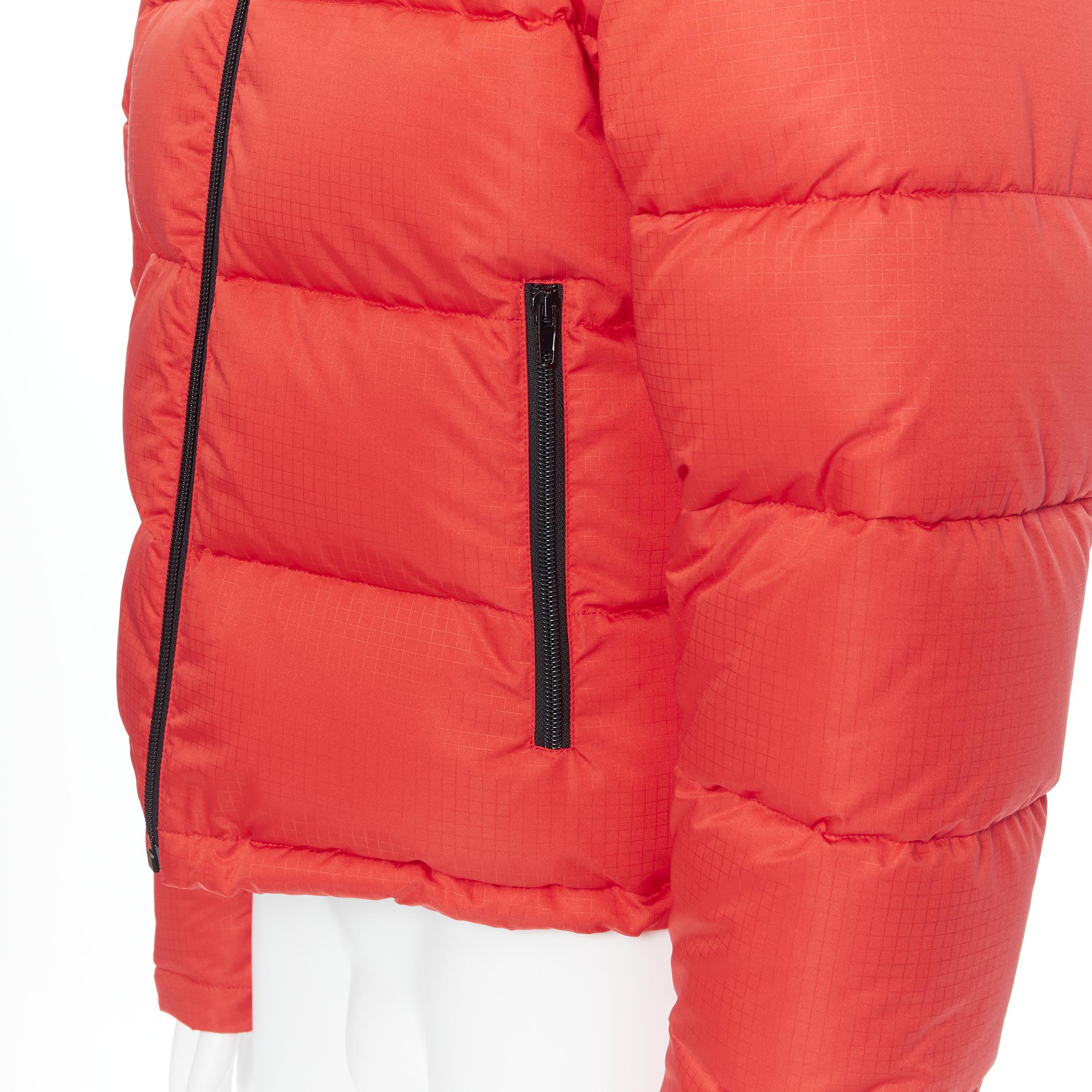 new BALENCIAGA DEMNA red grid nylon logo cropped zip down puffer jacket EU50 L 2