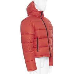 new BALENCIAGA DEMNA red grid nylon logo cropped zip down puffer jacket EU50 L