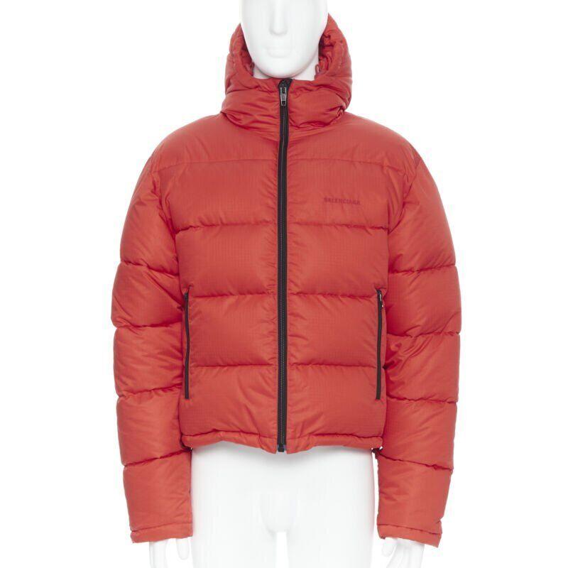 Red new BALENCIAGA DEMNA red grid nylon logo cropped zip down puffer jacket EU50 L For Sale