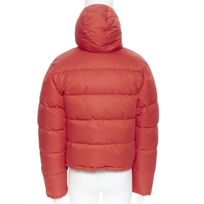 Men's new BALENCIAGA DEMNA red grid nylon logo cropped zip down puffer jacket EU50 L For Sale