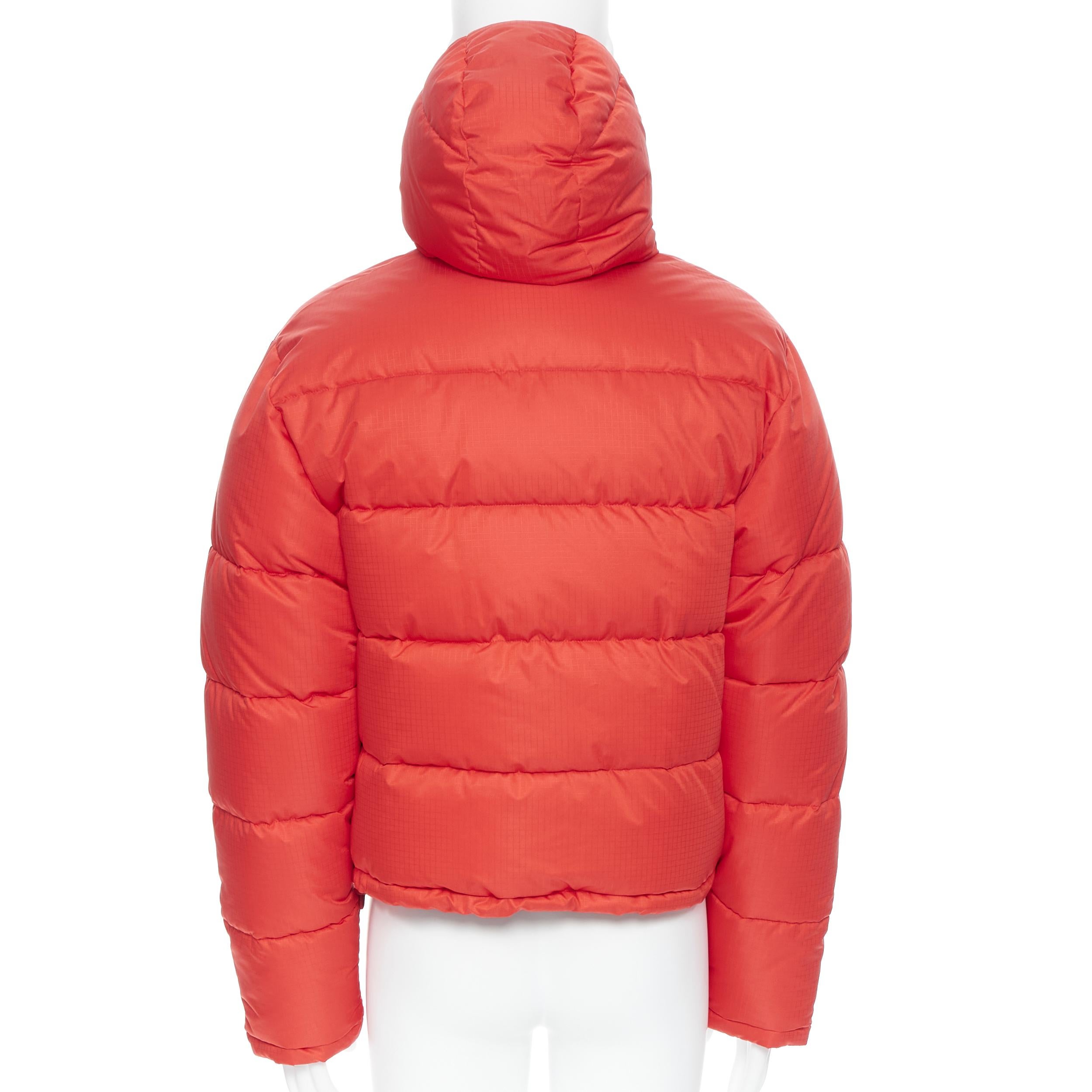Red new BALENCIAGA DEMNA red grid nylon logo cropped zip down puffer jacket EU50 L