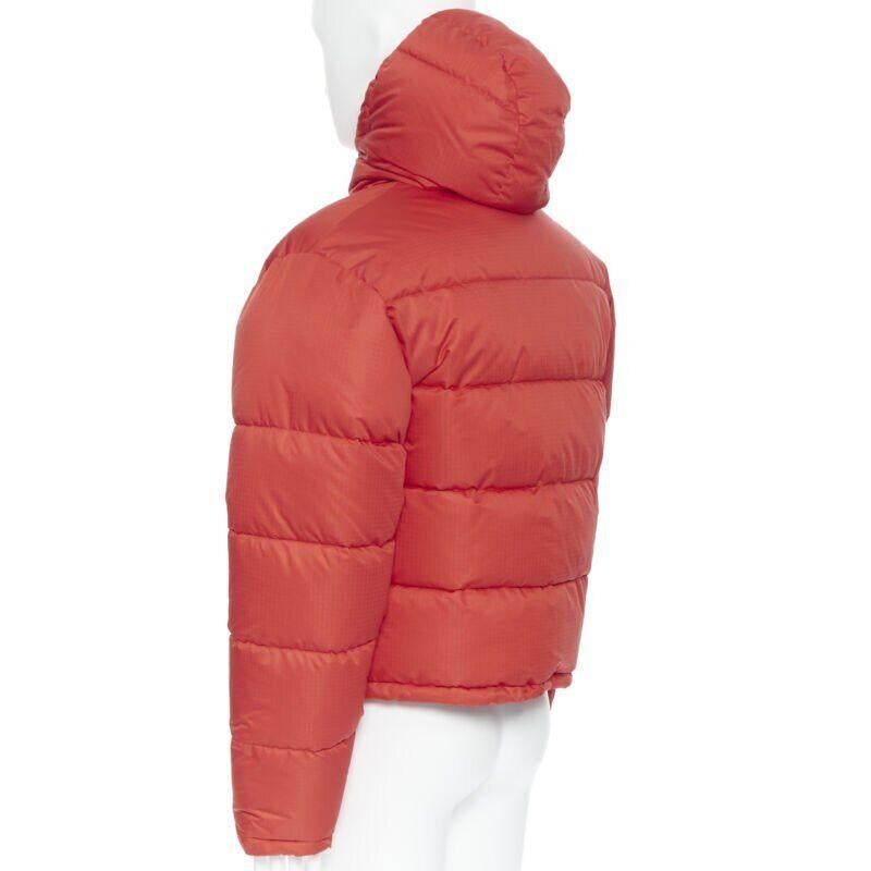 new BALENCIAGA DEMNA red grid nylon logo cropped zip down puffer jacket EU50 L For Sale 1
