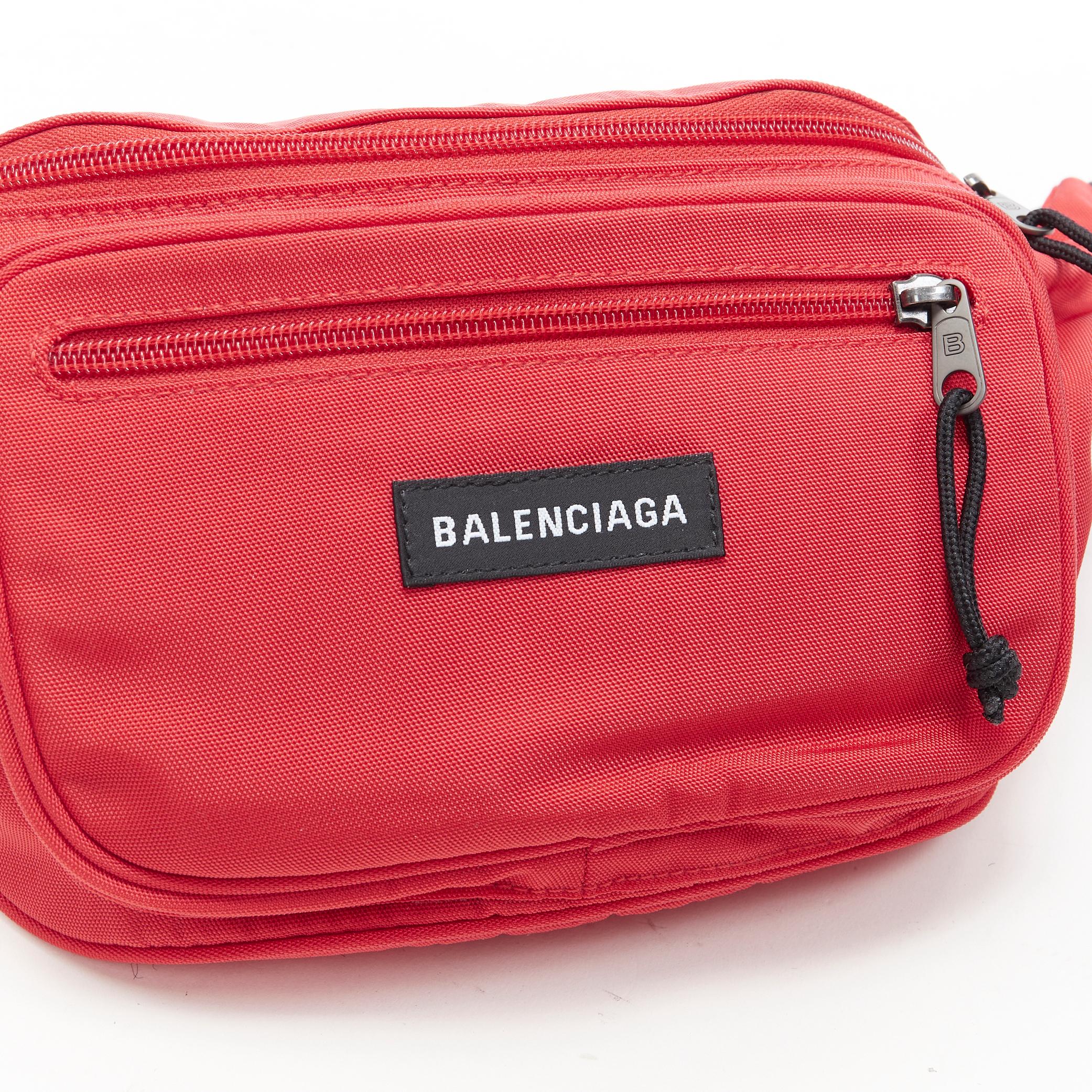 new BALENCIAGA DEMNA red logo dual pocket nylon black waist belt crossbody bag In New Condition For Sale In Hong Kong, NT