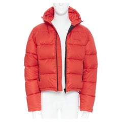 new BALENCIAGA DEMNA red nylon logo cropped zip down puffer jacket EU48 M
