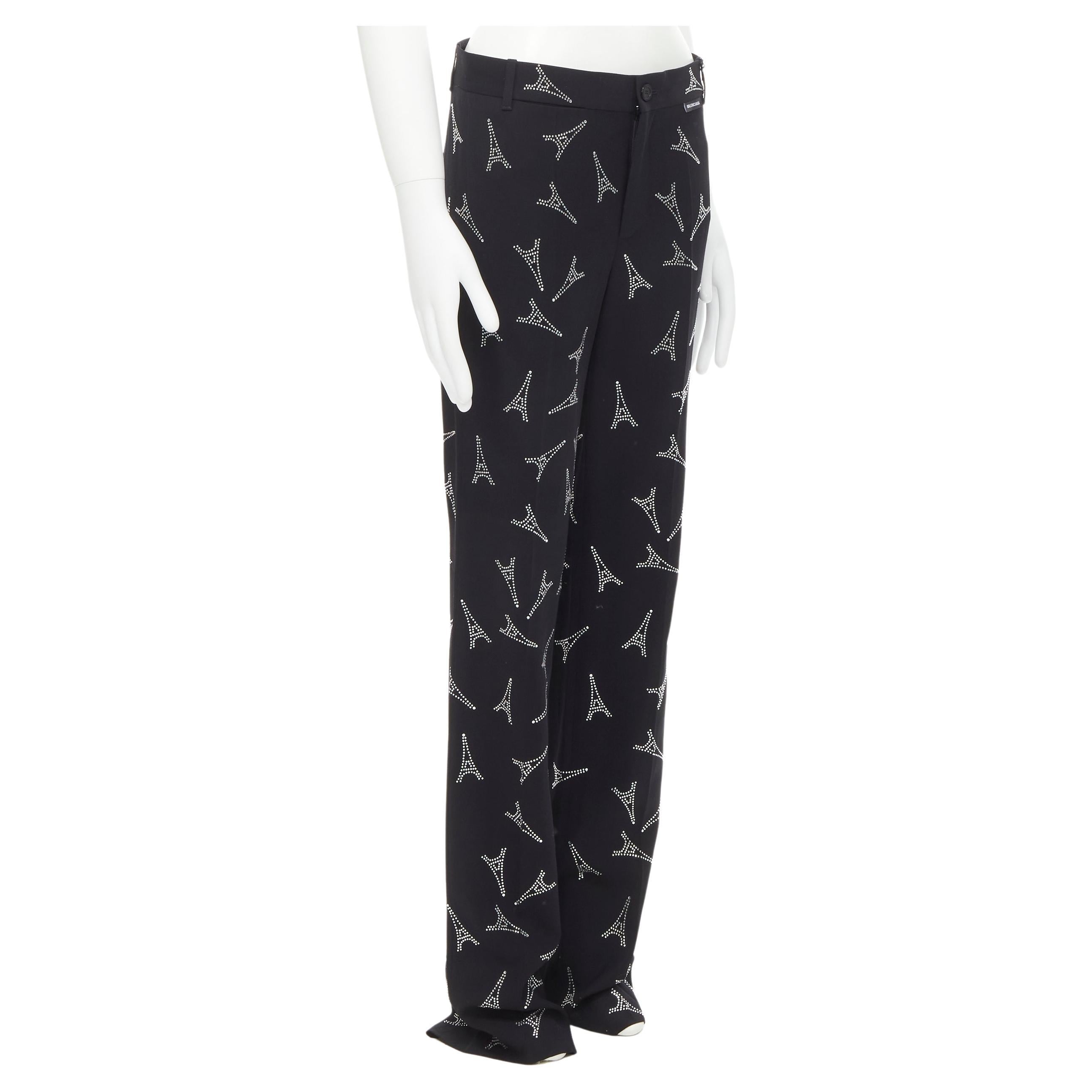 new BALENCIAGA Demna Runway 2019 Eiffel Tower crystal trousers pants IT48 M  For Sale at 1stDibs