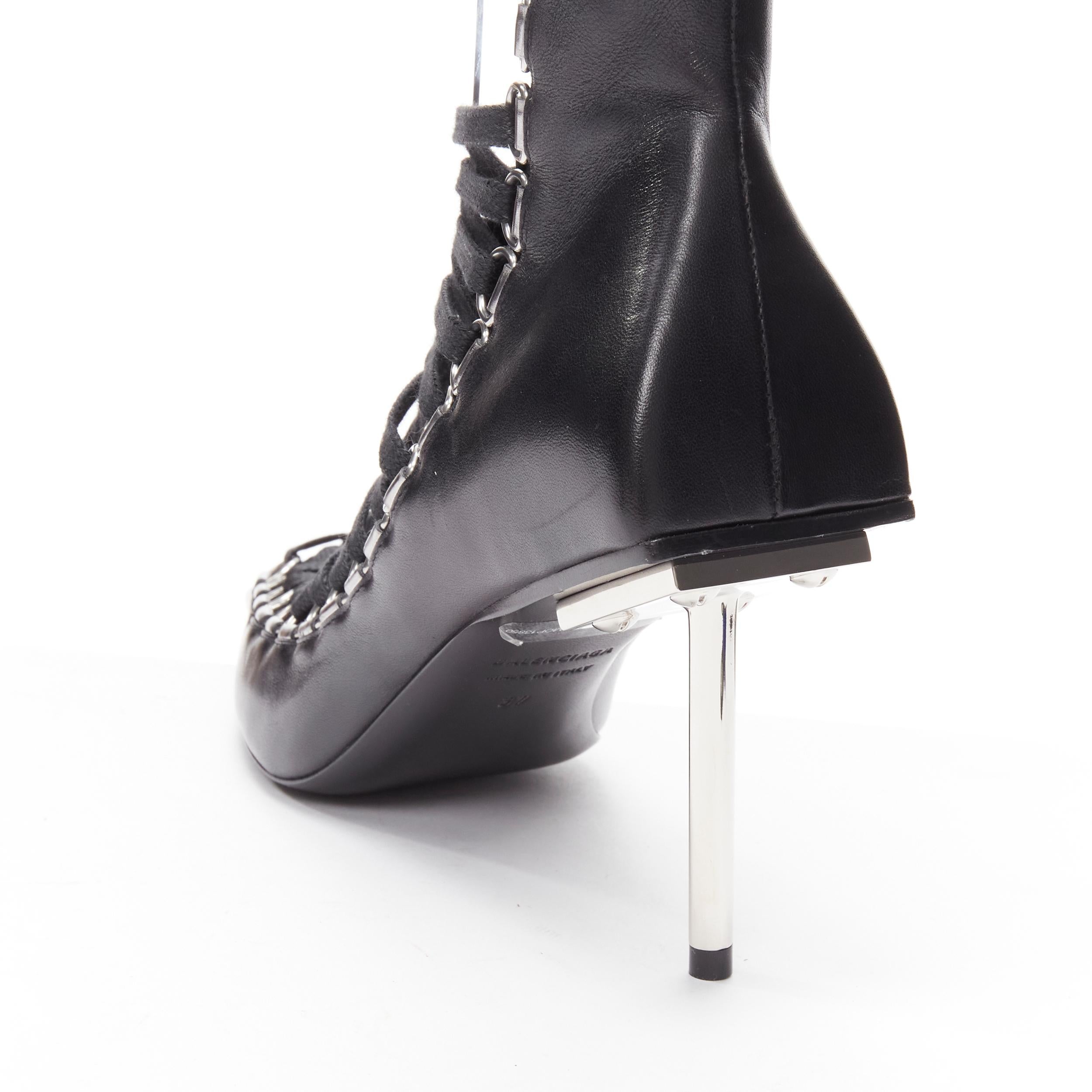 new BALENCIAGA Demna Runway Corset 80  leather silver metal lace up bootie EU37 For Sale 5