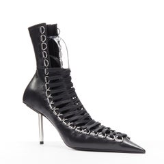 nuovo Balenciaga Demna Runway Corset 80  stivaletto in pelle con lacci in metallo argentato EU37