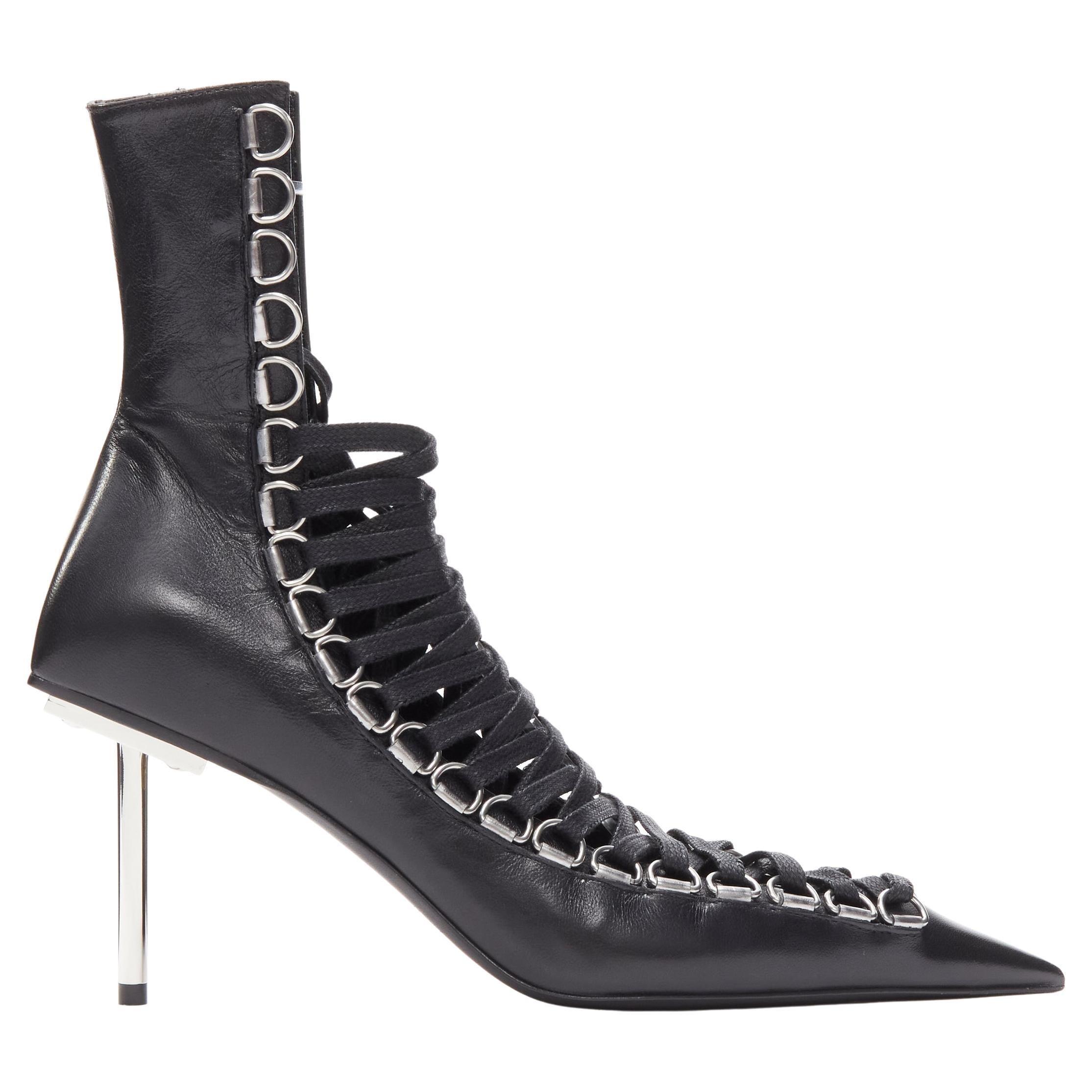 new BALENCIAGA Demna Runway Corset 80  leather silver metal lace up bootie EU37 For Sale