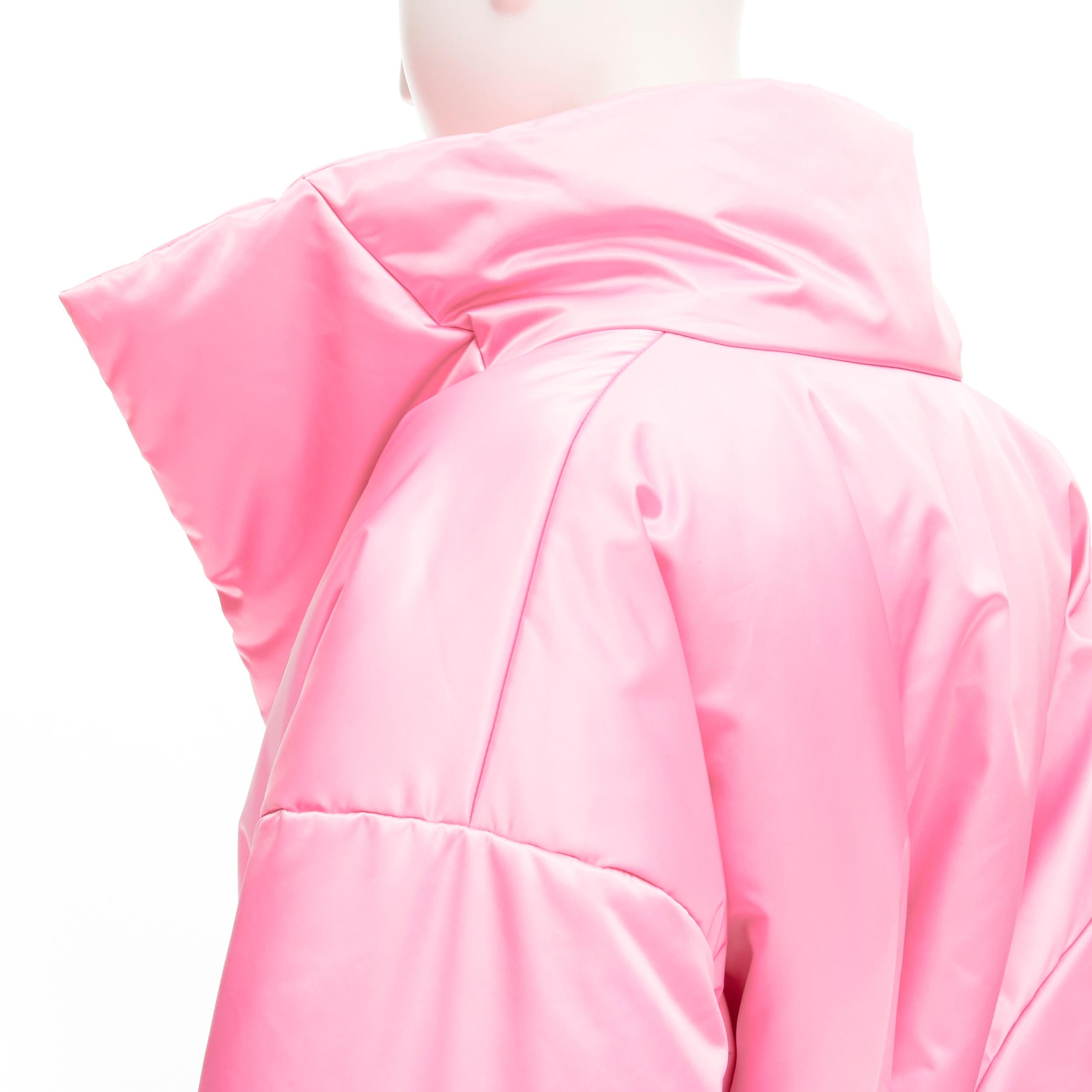 new BALENCIAGA Demna Runway pink nylon satin belted padded puffer coat robe S 3