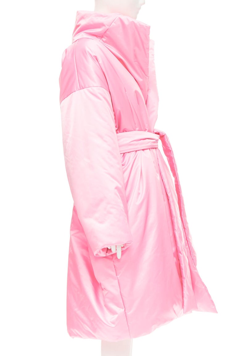 new BALENCIAGA Demna Runway pink nylon satin belted padded puffer coat ...