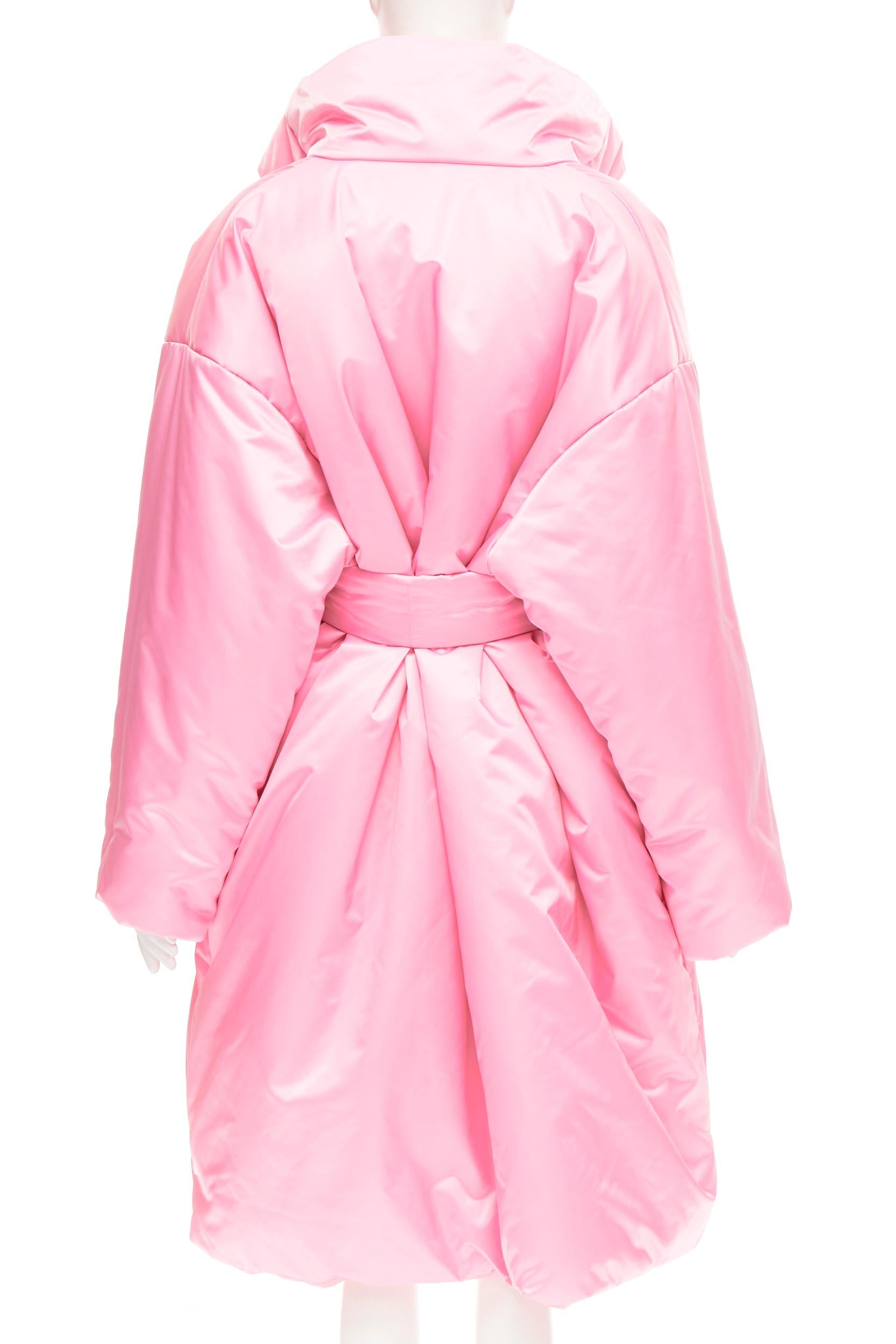new BALENCIAGA Demna Runway pink nylon satin belted padded puffer coat robe S In New Condition In Hong Kong, NT