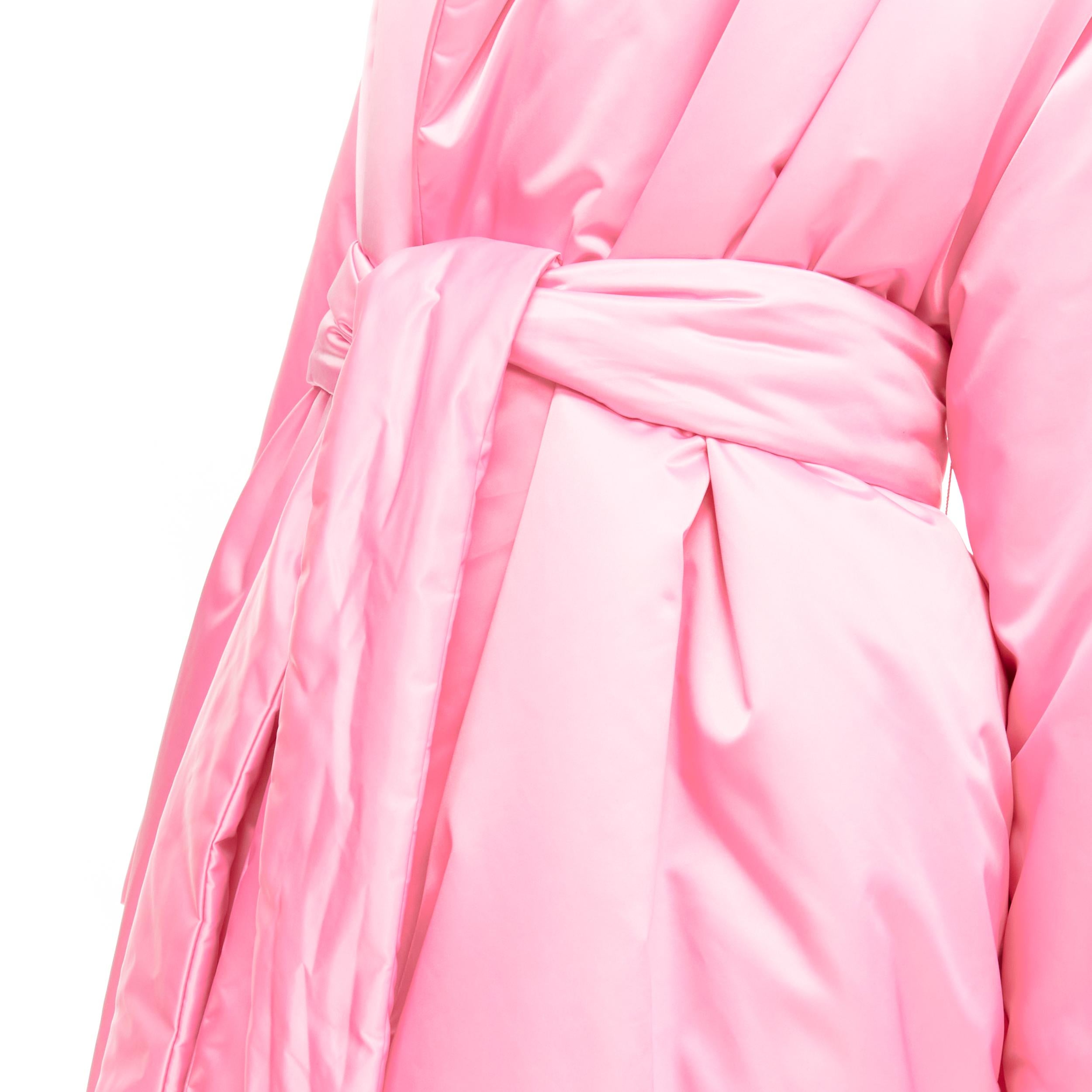 new BALENCIAGA Demna Runway pink nylon satin belted padded puffer coat robe S 1