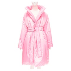 new BALENCIAGA Demna Runway pink nylon satin belted padded puffer coat robe S