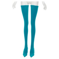 new BALENCIAGA DEMNA turquoise jersey crepe stretch thigh high Knife boots EU37