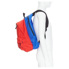new BALENCIAGA Double Backpack red blue nylon layered monogram jacquard bag