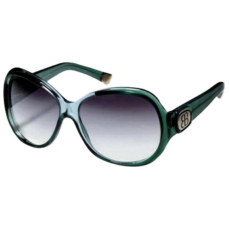 Neue reflektierende Sonnenbrille von Balenciaga in Smaragdgrün mit Etui