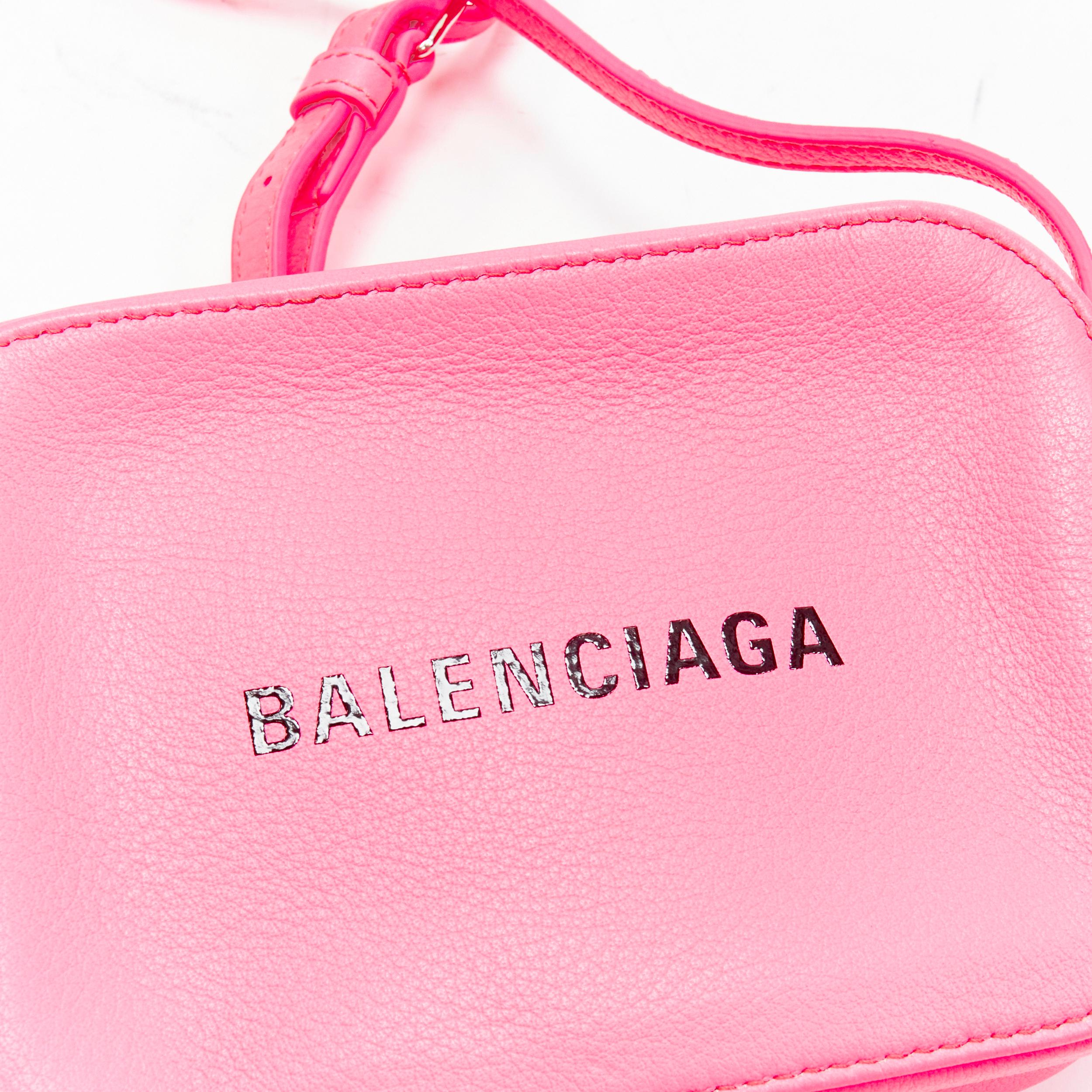 new BALENCIAGA Everyday Camera neon pink black logo leather crossbody bag In New Condition In Hong Kong, NT