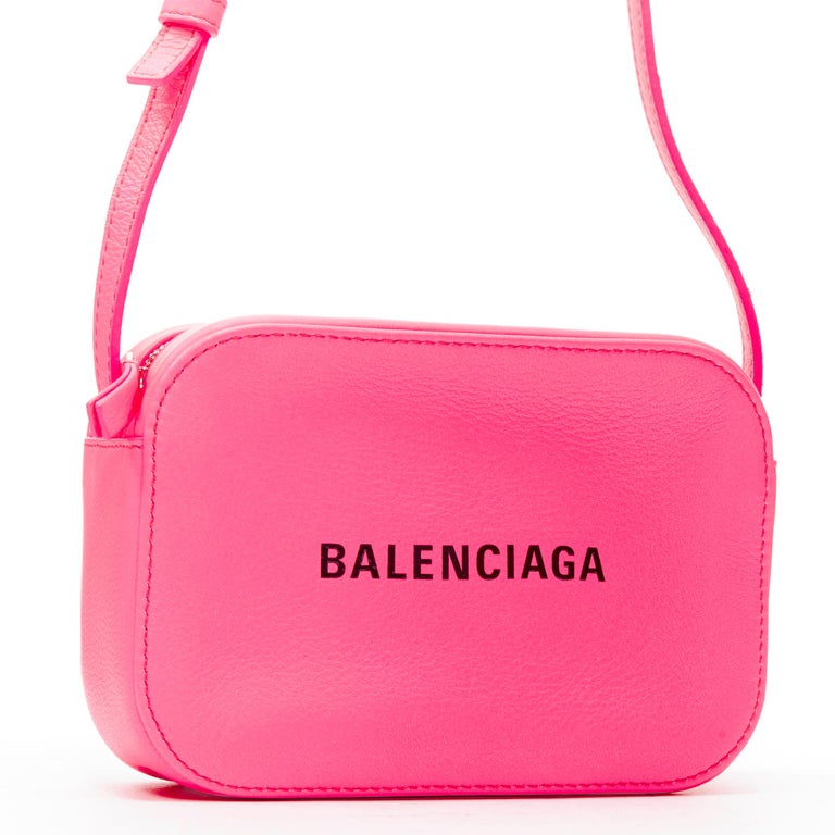 new BALENCIAGA Everyday Camera neon pink leather black logo print crossbody  bag at 1stDibs | balenciaga pink handbag, balenciaga crossbody bag pink