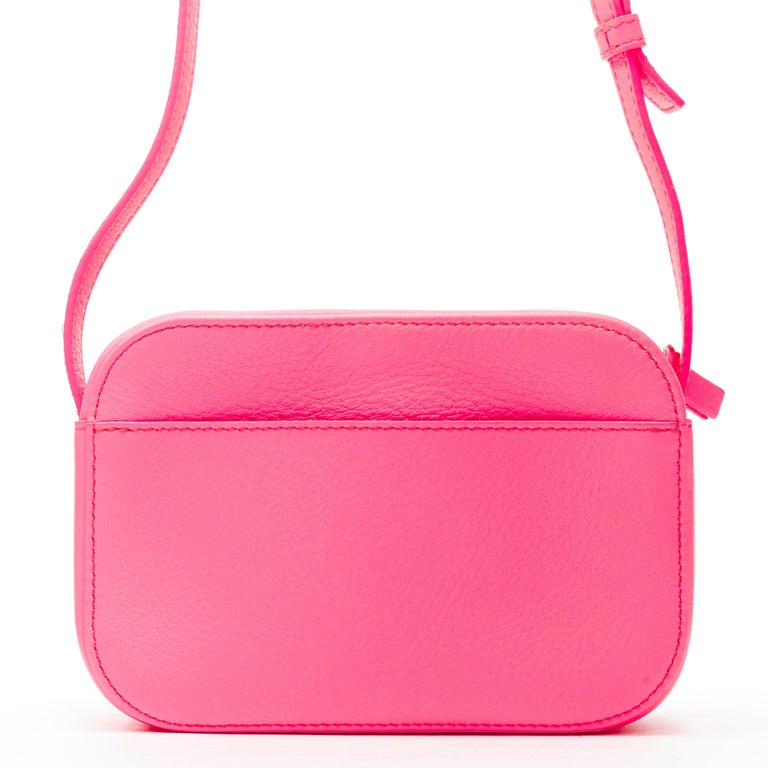 new BALENCIAGA Everyday Camera neon pink leather black logo print