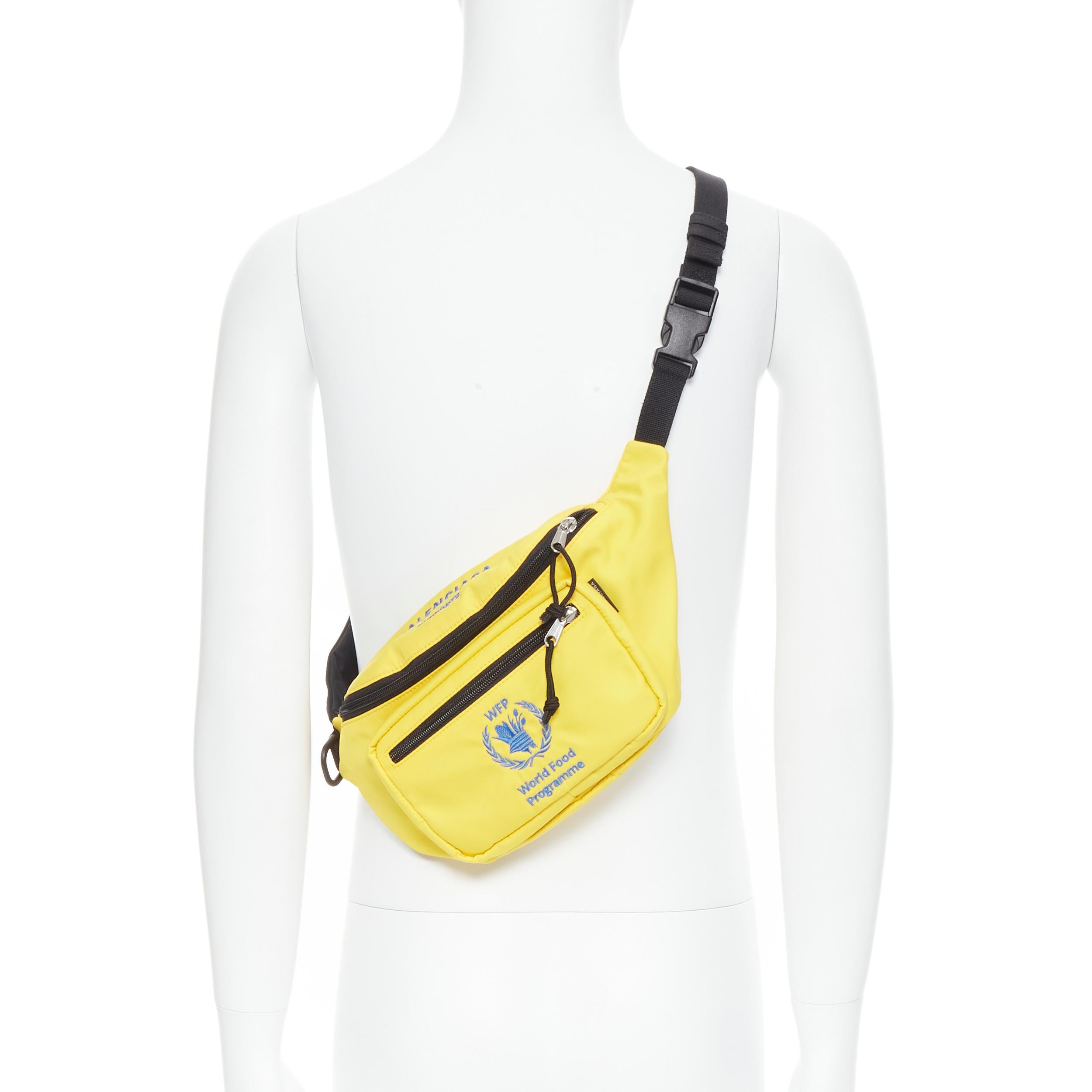 new BALENCIAGA Explorer Double Pack Sharp WFP yellow nylon crossbody waist bag
Brand: Balenciaga
Designer: Demna
Model: Double pack sharp yellow
Collection: World Food Programme 
Material: Nylon
Color: Yellow
Pattern: Solid
Extra Detail: Double zip