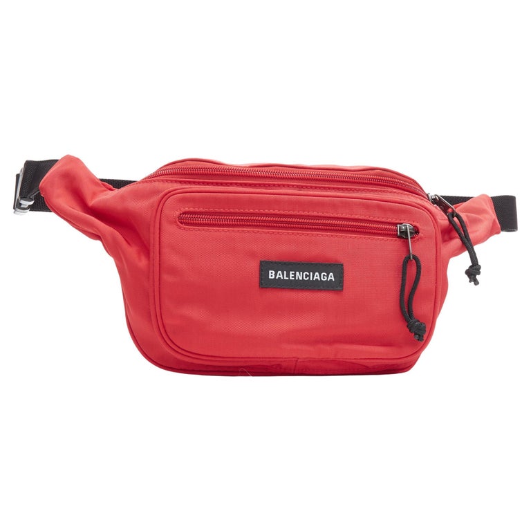 new BALENCIAGA Explorer red nylon logo dual pocket waist belt pack  crossbody bag For Sale at 1stDibs