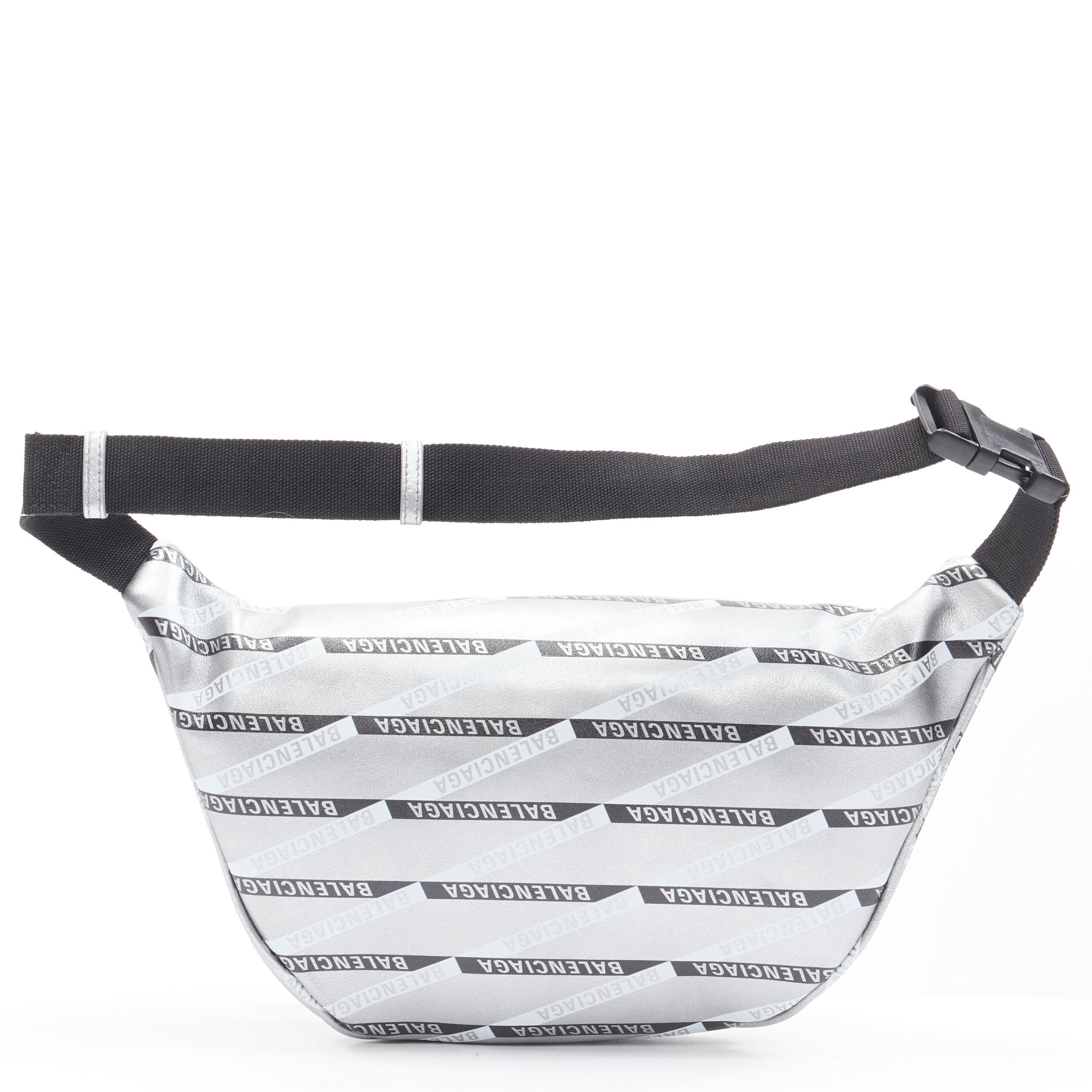 Gray new BALENCIAGA Explorer silver black logo print leather crossbody belt bag